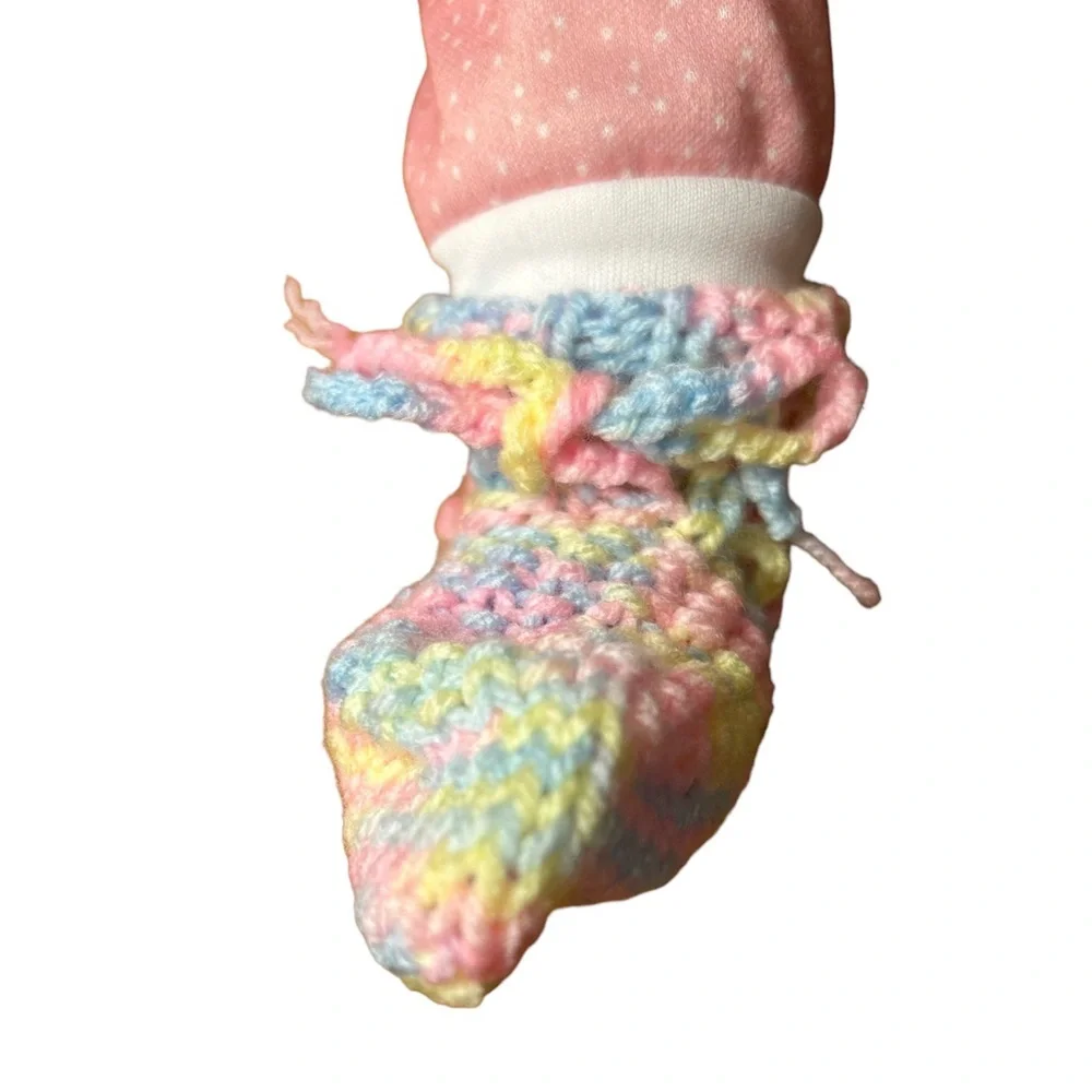 Infants - Handmade Knitted Bootie Socks - 4”x3” - Pink Shades - Set of 3 - Picture 6 of 7